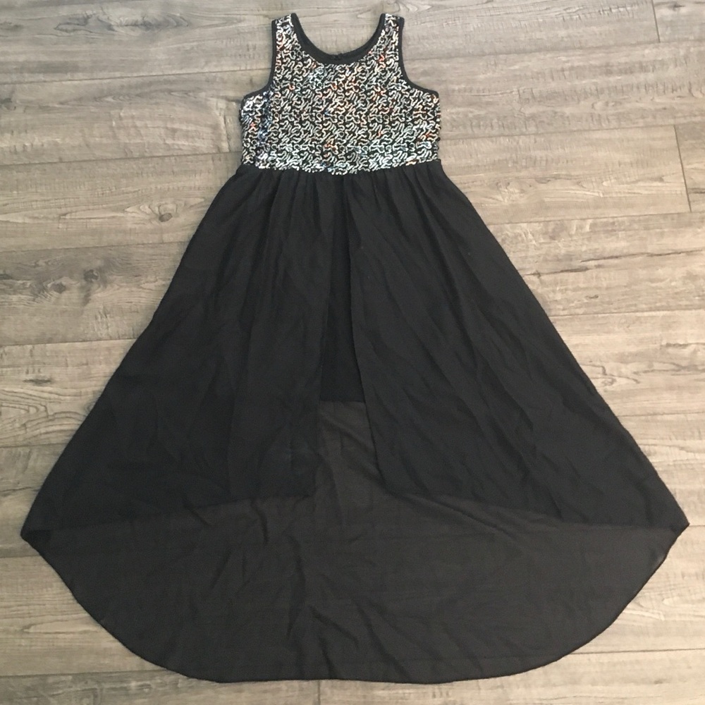 Ruby Rox Black & Silver Sparkle Sequins Embellished Hi-Lo Sleeveless Dress